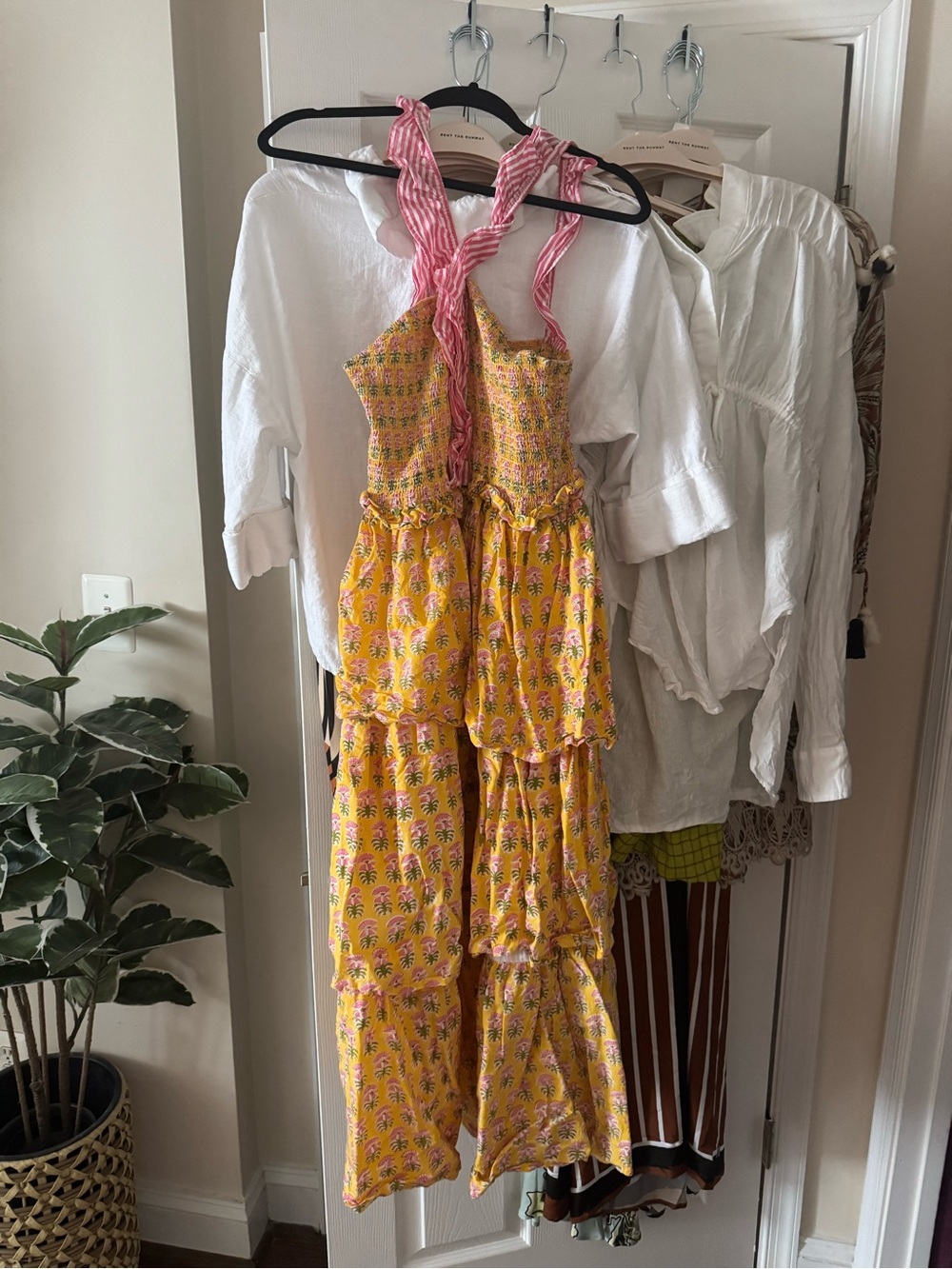 Yellow Pink Printed Ruffled Tiered Dress